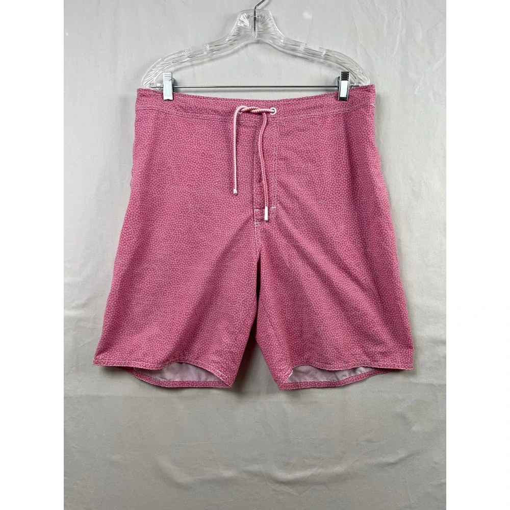 Johnnie-O Swim Trunks Men XL Pink Geometric Dot Board Shorts Drawstring Stretch